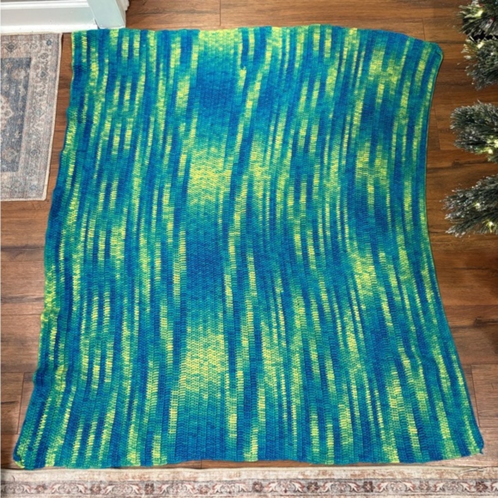 Vibrant Blue and Green Knit Blanket